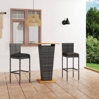 3-teiliges Gartenbar-Set mit Kissen aus Poly Rattan Grau