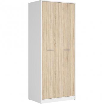 Armoire Ewen 2 portes en blanc et bois