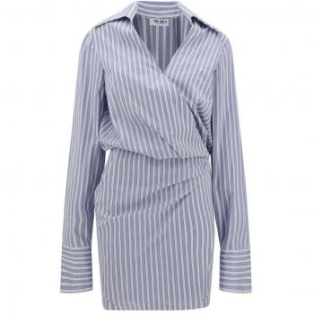 M Blue Striped V-Neck Mini Dress