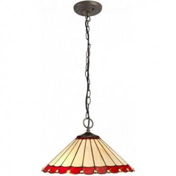 Éclairage suspendu Tiffany design Calais 3 sources lumineuses rouge 58 cm