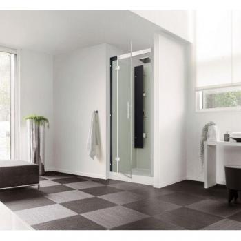 Cabine Horizon 2 (Kinedo) – 90 cm, carrelage noir, pivotant