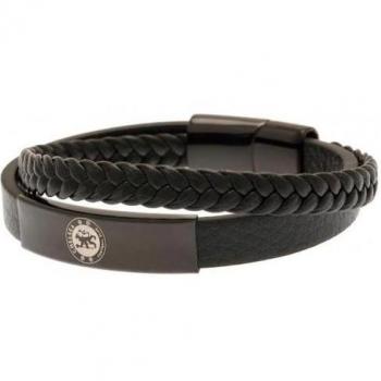 Black Leather Bracelet with Chelsea FC Crest