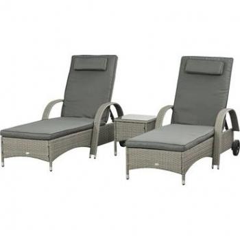 Sonnenliege „Rattan Breeze“ mit Tisch in Grautönen