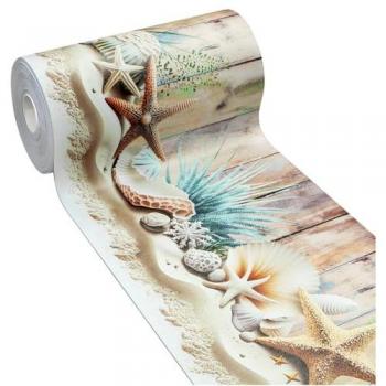 Tappeto Antimacchia Cucina PVC Stampa Digitale 3D Sabbia e Stelle Marine 51x500 cm
