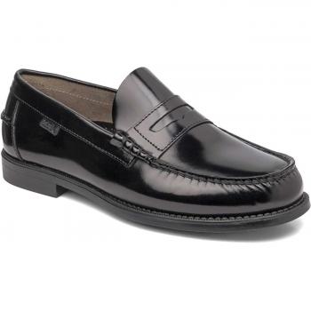 CALLAGHAN 16100 Zapato mocasín castellano de piel, con antifaz, banda, suela de piel, tacón bajo, liso, azul marino, para caballero