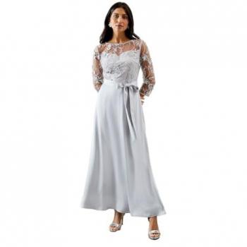 Wallis Grey Satin Mesh Maxi Dress – Women's Occasion, Size 10