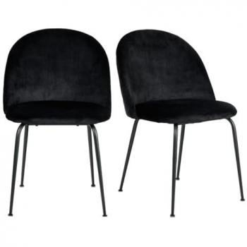 Kit 2 chaises velours noir capitonnées, pieds en acier noir – FARA