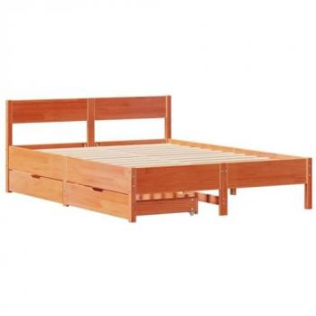 VidaXL Massivholzbett 140x190 cm ohne Matratze Wachsbraun Kiefernholz