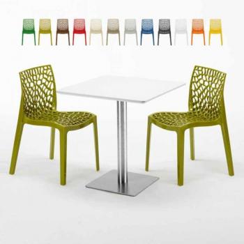 Set Table Carrée 70x70 + 2 Chaises Colorées – Grand Soleil (Gruvyer STRAWBERRY)