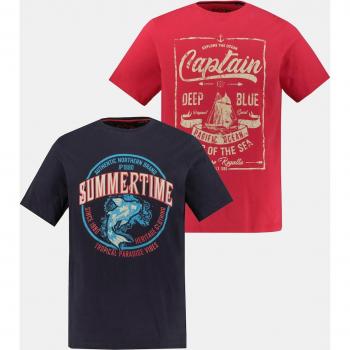 Herren T-Shirts 2er-Pack in großen Größen, rot, Größe: L, Baumwolle, JP1880