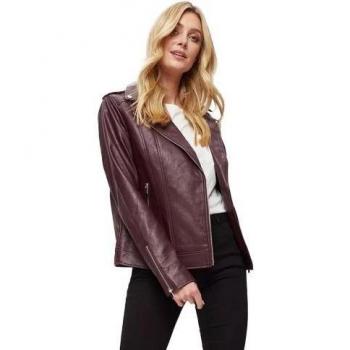 Giubbotto da moto alto in pelle sintetica per donna Dorothy Perkins nera taglia 10 UK