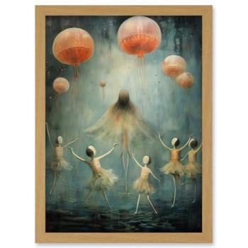 Underwater Dreamscape: Jellyfish Ballet Artwork – A4 Framed Wall Print