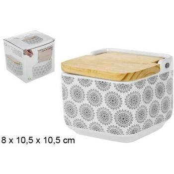 Salero cerámica con tapa de madera estilo sol