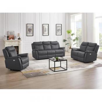 Set Sofá y Sillón de Cuero Gris NOMAJO