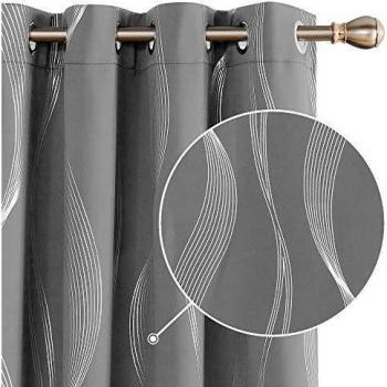 Deconovo Foil Wave Line Print Grommet Blackout Thermal Curtains