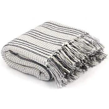 Sonata Decorative Throw Blanket, Cotton, Stripes, 125x150 cm, Grey and White