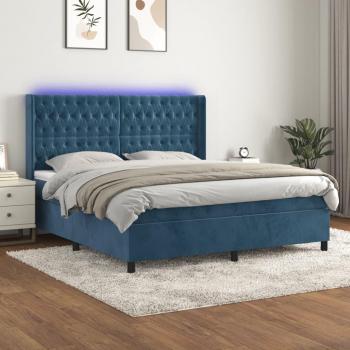 Sommier à Lattes de Lit avec Matelas et LED, Lit Rembourré, Lit Double, Moderne, Bleu Foncé 180x200 cm