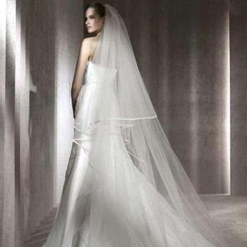 Long Cathedral Veil with Dual Layers & Ribbon Accent