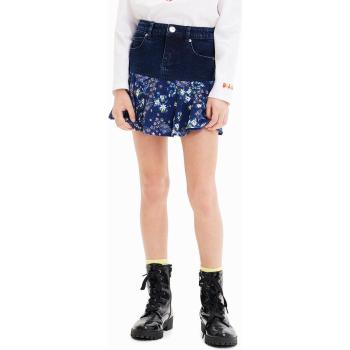 Mini-jupe denim à fleurs et volants bleue 13/14