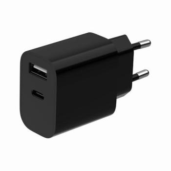 Chargeur secteur 12 W Gembird TA‑UC‑2AC12‑01‑BK – 2 Ports (USB‑A et USB‑C)