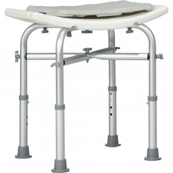 HOMCOM Sgabello da Doccia in Alluminio con Altezza Regolabile, Cuscino e Piedini Antiscivolo, Bianco Aosom