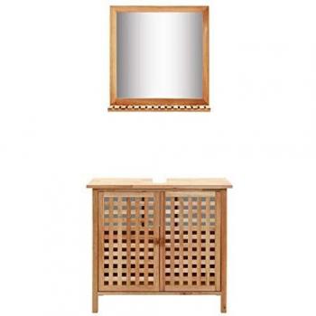 Mueble de lavabo con espejo de madera maciza de nogal Marrón