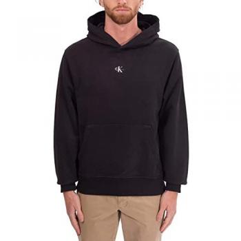 Calvin Klein, Hoodies, male, Black, 2XL, Cotton Hooded Jumper with Printed Logo