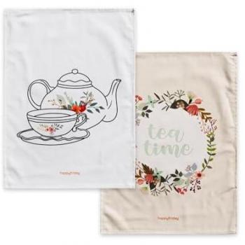 Paño de Cocina Happyfriday Time To Tea Multicolor 70 x 50 cm (2 Unidades)