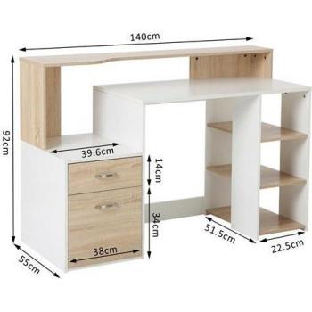 HomCom Scrivania con Ripiani in Legno MDF 140x55x92cm