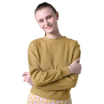 Enorsia Yellow Button-Shoulder Crewneck Top for Women