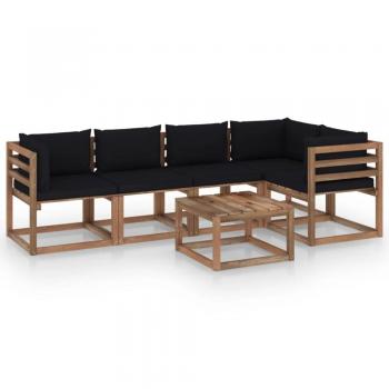 Set Giardino Pallet 6 pezzi con Cuscini in Pino Impregnato