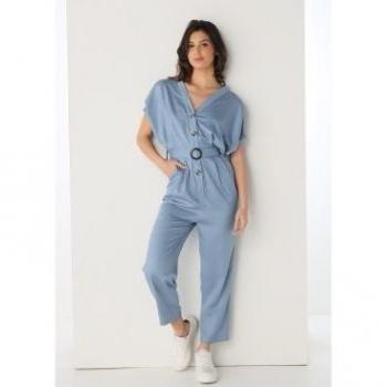 Traje Unísono Azul con Cinturón – Viscosa Casual