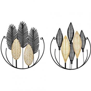 HOMdotCOM moderne 3D wanddecoratie zwart en goud 40 x 46 cm, 2 stuks