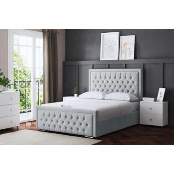 Allegra Single Bed Set: Upholstered Silver Frame, Ottoman, Headboard, Metal Lift