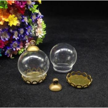 3pcs 20x15mm Clear Glass Wishing Bottle Pendant with Bronze/Silver Tray