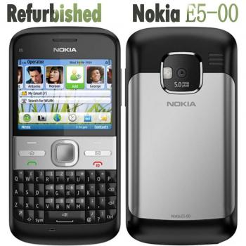 White Nokia E5‑00 90% Refurbished Package – Phone, Battery, Charger