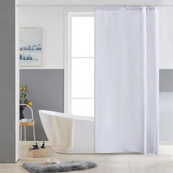 Rideau de douche hydrofuge, tissu anti‑mousseux, 280x200 cm, accessoires métalliques & plastiques blancs