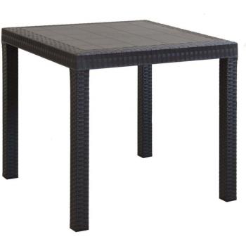 Table de jardin 80x80 cm en osier avec jambes modulables et trou pour parasol NASA Black