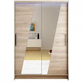 Closico 152 Armoire Truffe Chêne – 200x120x58 cm, Portes coulissantes, LED intégré