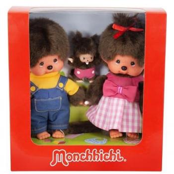 Famille Monchhichi – Trio de Peluches 20 cm + Tétine