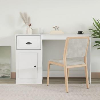 Contemporary High Gloss White Desk with Drawer 115x50x75 cm Engineered Wood