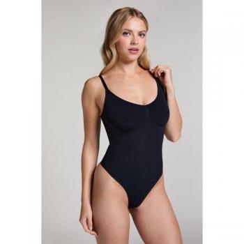 Body noir sans couture à jambe haute