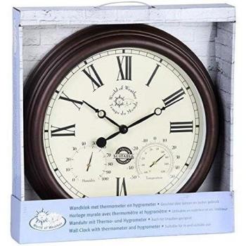 Esschert Design Bahnhofsuhr mit Thermometer und Hygrometer, TF009