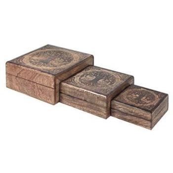 Set de 3 Joyeros Cuadrados Árbol Marrón 18x18x8cm