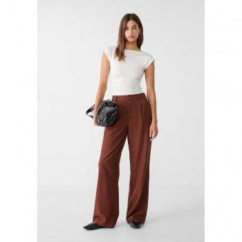 Stradivarius Hosenmodell Straight Leg Stoff mit Faltakzenten – Braun, 29