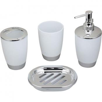 4-Piece Bathroom Essentials Set: Toothbrush Holder, Soap Dish, Cup, Dispenser