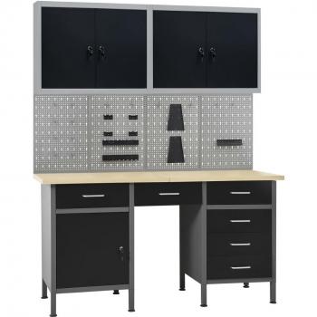VidaXL Four Wall-Mounted Panel Workbench with Two Cabinets