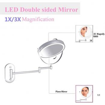Miroir de beauté LED 8 pouces, double grossissement 1X/10X, contrôle lumineux