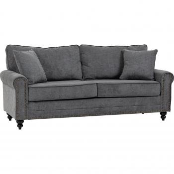 Homcom Grey 2-Seater Sofa with Nailhead Trim and Throw Pillows