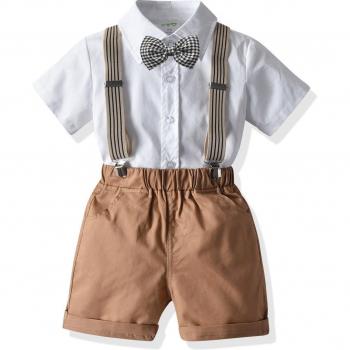 Children's Summer Outfit: White Shirt and Khaki Shorts for Boys, Ages 1-7